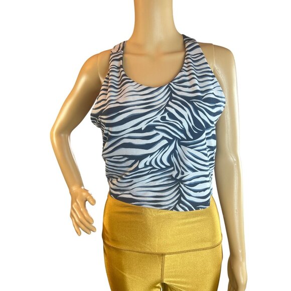 Kyodan Activewear Allure Bra Top in Navy Zebra Print Large Yoga Running Gym - Picture 1 of 5